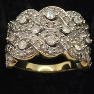 14K GOLD/WHITE GOLD 2-TONED 1.3ct NATURAL DIAMOND CLUSTERED LATTICE RING Sz 7-8